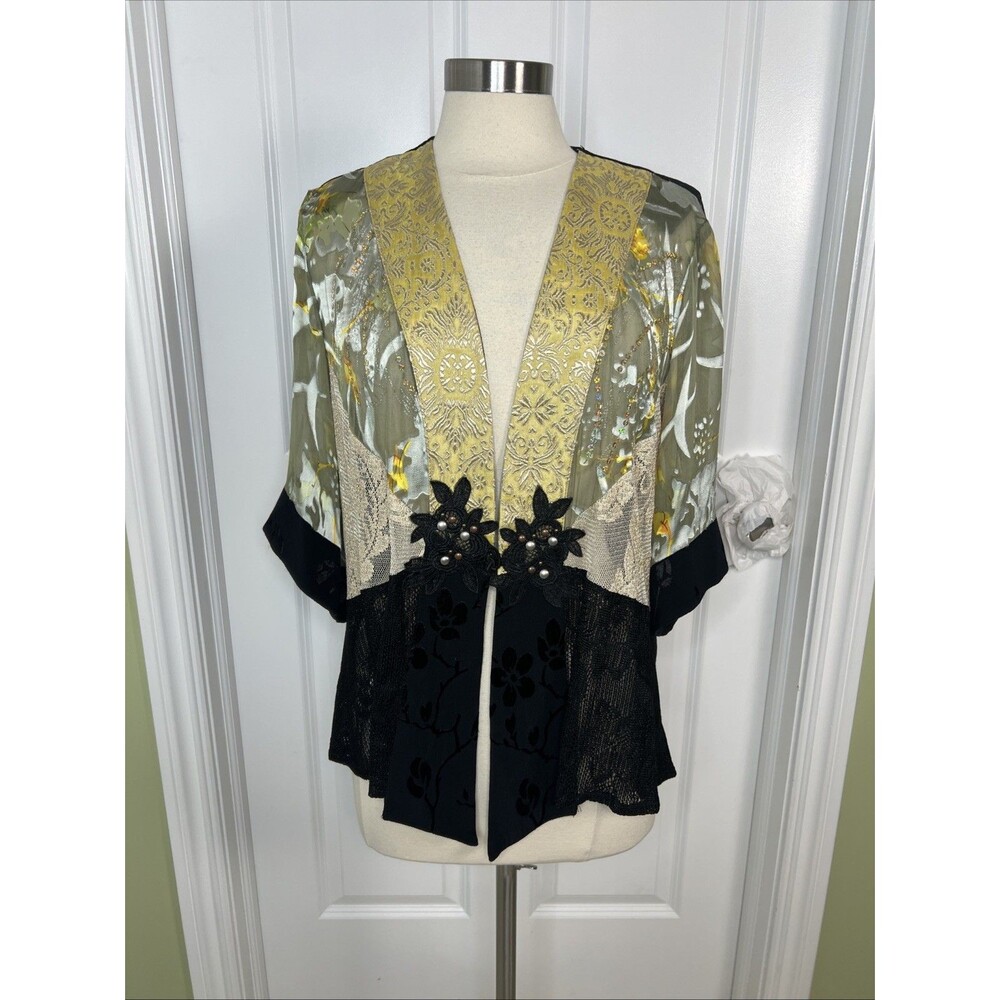 Spencer Alexis silk blend Burnout kimono style jacket  XL Lace Romantic VTG Read